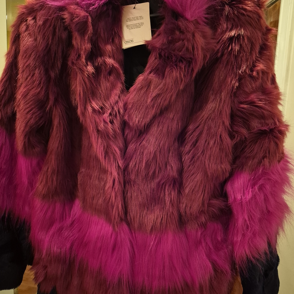 ASOS Pink and Purple Faux Fur Pea Coat